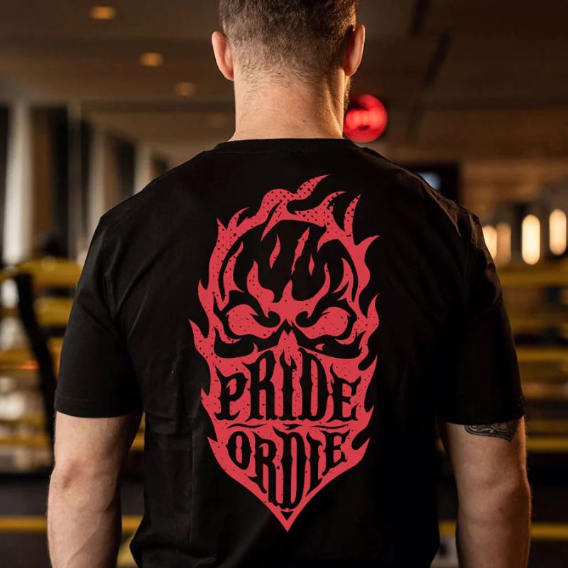 PRiDEorDiE flames T-Shirt -black